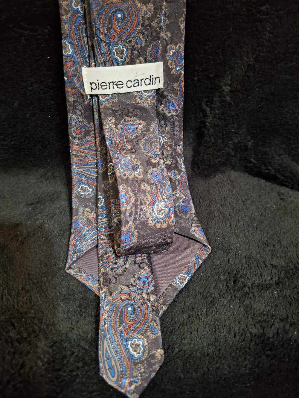 Paisley Satin Tie in Navy with Red & Blue Accents - Picture 10 of 10